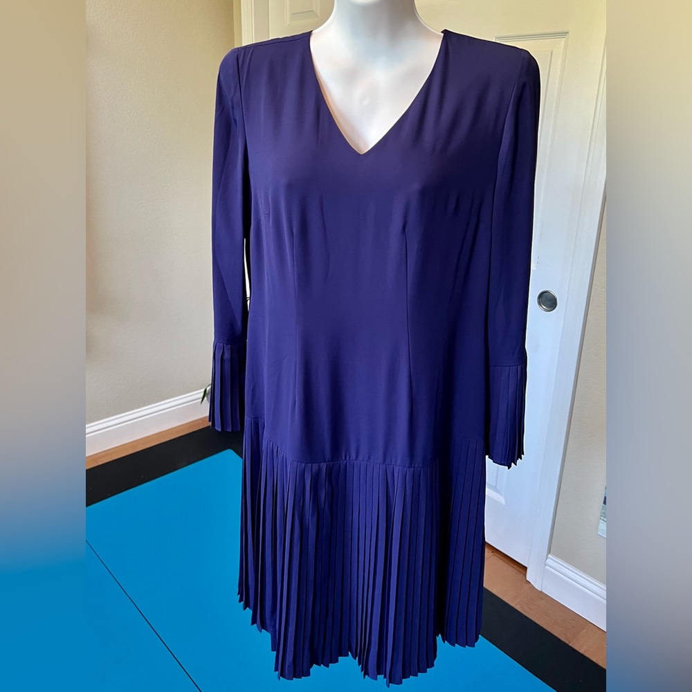 3/4 sleeve silky flowy dress -purple